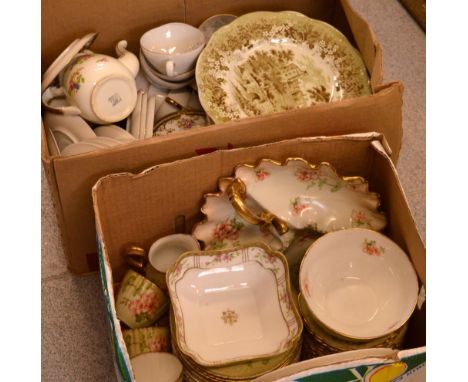 A Noritake part tea service, a late Victorian transfer-decorated tea service in light green with floral sprigs and a quantity