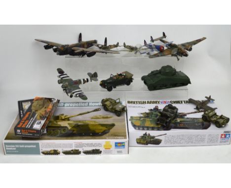 A quantity of completed and boxed model tank and aircraft kits to include Trumpeter 'Russian 2S1 Self-Propelled Howitzer' 105