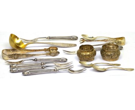 A pair of Victorian hallmarked silver sugar tongs, with scrolling decoration, London 1838, a pair of Norwegian silver sugar t