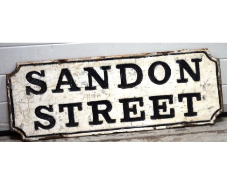 A vintage cast iron street sign for 'Sandon Street' Liverpool, length 96cm.