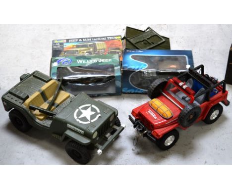 A Solido 'US Army Willy's Jeep 1942', ref 8075, a Gate diecast 'Willy's Jeep', a Tonka 'Rescue Wrangler Jeep', also  aRevell 