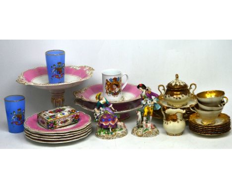 A quantity of ceramics to include dessert set with four tazzas, ten dessert plates with pink and floral decoration, a Dresden