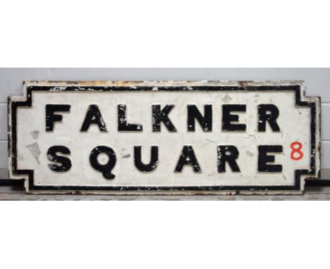 A vintage cast iron street sign for 'Faulkner Square' Liverpool, length 99cm.