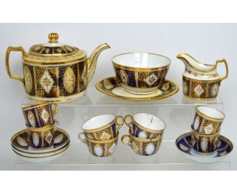 Herculaneum (1796-1840); a c1800 part tea service to include teapots, slop bowl, milk jug, five teacups, three coffee cups an