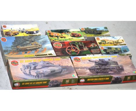 Nine Airfix model kits; 'Land Rover 1 Ton FC Truck G.S. Body' no.A02331, 'Bofors 40mm Gun and Tractor' no.A02314, 'RAF Emerge