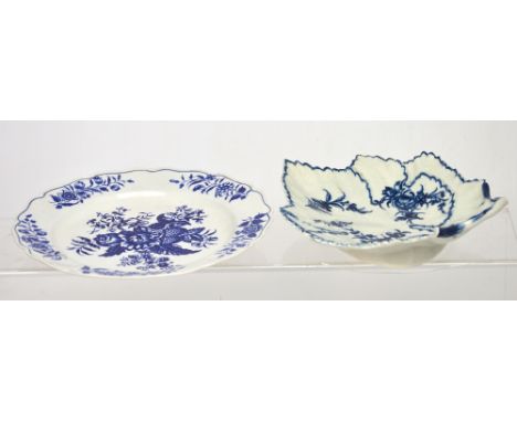 A 19th century Worcester blue and white dish with printed pinecone pattern, blue crescent mark to base, diameter 23.5cm and a