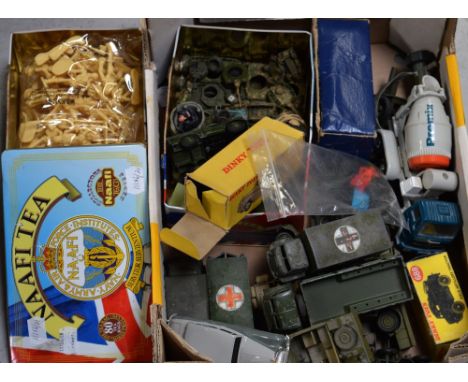 A quantity of mainly military-related vehicles to include Dinky ambulances, Jeeps, tanks etc, a boxed Dinky 'Rolls-Royce Silv