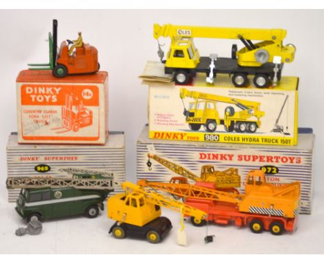 Dinky Supertoys 972 '20-ton Lorry-Mounted Crane: Coles', Dinky Supertoys 969 'BBC TV Extending Mast Vehicle' with windows, Di