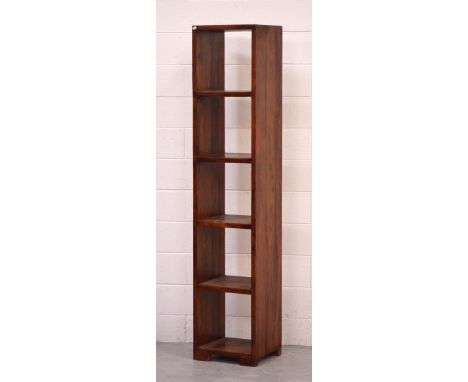 A contemporary hardwood four-shelf bookshelf, height 200cm and a matching hardwood sideboard, two drawers over two cupboard d