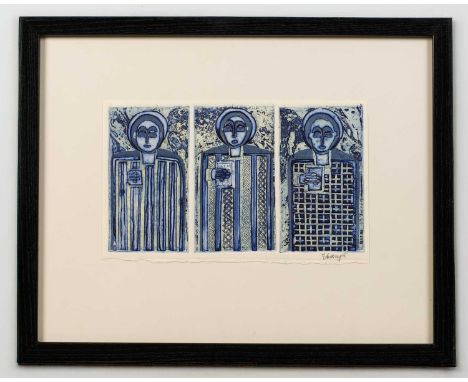 Betty Ebanja
“Three Apostles”
Colour Etching, Signed in pencil
12.8cm x 22.5cm