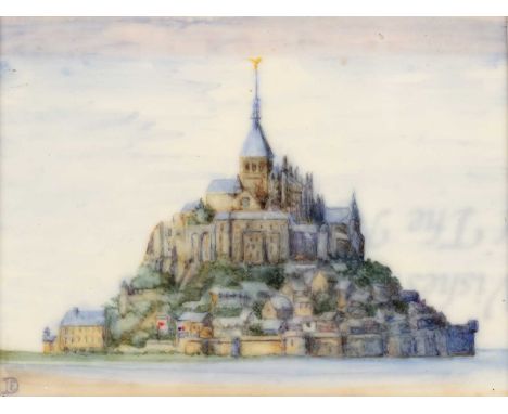 Elizabeth Deverell (20th century)
'Mont St. Michel', signed with initials, watercolour on ivorine, 6.5 x 9cm, another similar