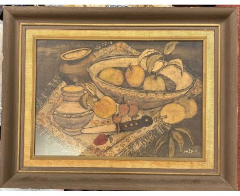 Modern School
Still life of fruit
indistinctly signed (lower right)
watercolour
34 x 49cm; an oil of Ballerinas; and an Israe