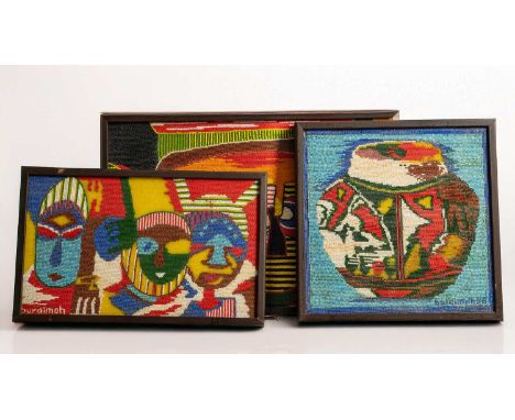 Jimoh Buraimoh (b.1943)
‘An Owl’, Family, and Bride Pot
each signed and dated
beads on board
largest 31 x 47cm (3).