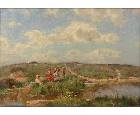Nicolas Kozlenko (1952-2017)
The angling expedition, signed, oil on canvas, 35.5 x 48.5cm