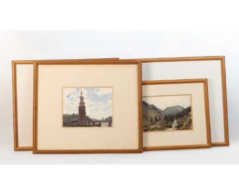 John Newberry (b.1934)
'St. Stephen's Church, Vienna', signed, watercolour, 18 x 24cm, and three further by the same hand to 