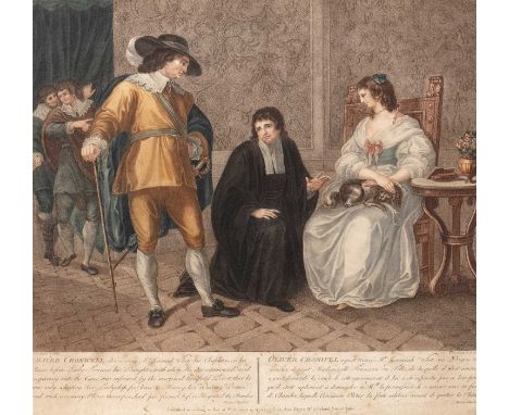 Francesco Bartolozzi after Giovanni Battista Cipriani
Oliver Cromwell discovering Jeremiah White, coloured engraving in verre