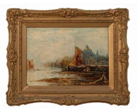 Continental school (19th century)
Beached fishing vessels, oil on canvas, 24.5 x 34.5cm