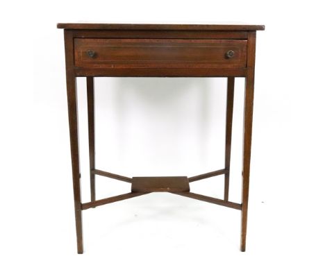 An Edwardian mahogany satinwood crossbanded boxwood and ebony strung side table, with frieze drawer, 61cm wide x 41cm deep x 