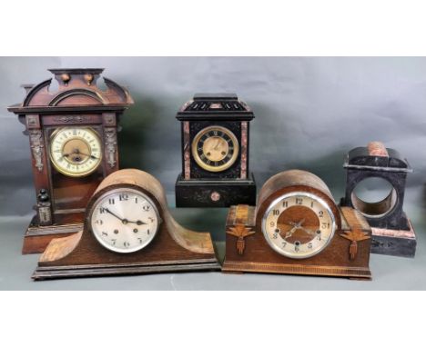 A French marble cased mantel clock, circa 1880, 29cm high, marble clock case, American architectural cased mantel timepiece a