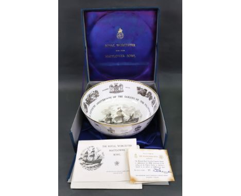 A boxed Royal Worcester Mayflower bowl, limited edition 57/500.