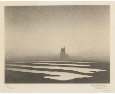 •TREVOR GRIMSHAW (1947 - 2001) ARTIST SIGNED LIMITED EDITION BLACK AND WHITE PRINT 'An Isolated Church' Numbered 167/350 6 5/