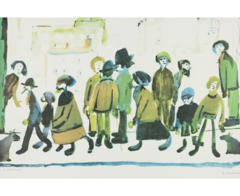 •L .S. LOWRY (1887 - 1976) ARTIST SIGNED LIMITED EDITION COLOUR PRINT 'People Standing About' An edition of 500, guild stampe