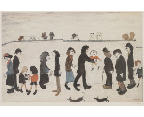 •L. S. LOWRY (1887 - 1976) ARTIST SIGNED LIMITED EDITION COLOUR PRINT 'Man Holding Child' An edition of 350, guild stamped an
