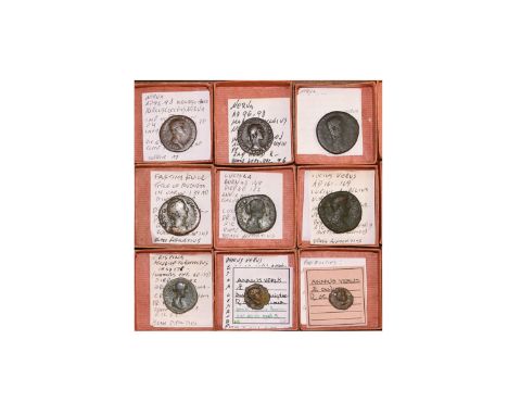 96-169 AD. Group comprising: Nerva, sestertius (mules grazing); ases (2; Libertas, clasped hands); Faustina II, sestertius (C