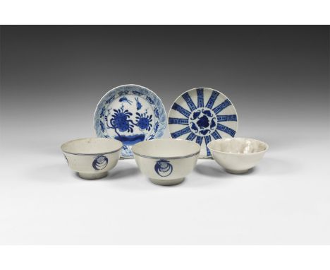 Chinese Glazed Bowl Group, 20th century AD. A mixed group of glazed ceramic items comprising: a dish with blue floral pattern