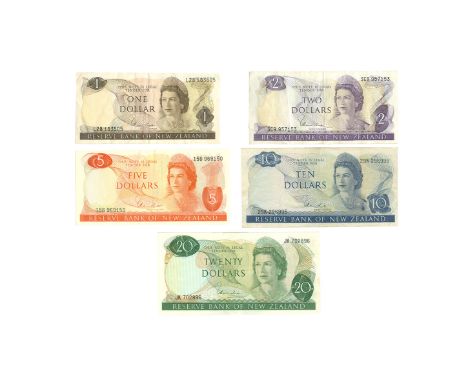 1977-1981 AD. Group comprising: Reserve Bank of New Zealand, 1967 ND issue, H. R. Hardie, $1 (serial number L28 183505); $2 (