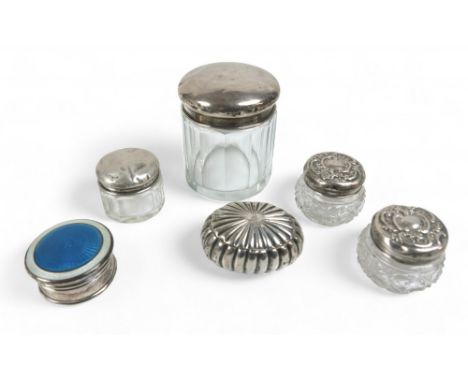 Six Victorian and later small silver pots, comprising small Victorian lobed oval hinged lid patch / snuff box, Birmingham 183