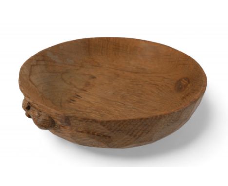 Robert 'Mouseman' Thompson of Kilburn (British, 1876-1955): an&nbsp;adzed oak circular bowl, carved with signature mouse, 4 b