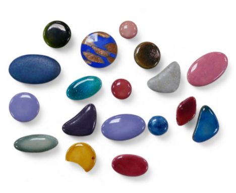 A collection of eighteen 19th century and later ceramic inlays for jewellery, including three  with Ruskin's 'Kensington C &a