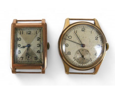 Two 9ct yellow gold gents wristwatches, both manual wind, 30 and 22mm cases, total weight 35.2g. (2)