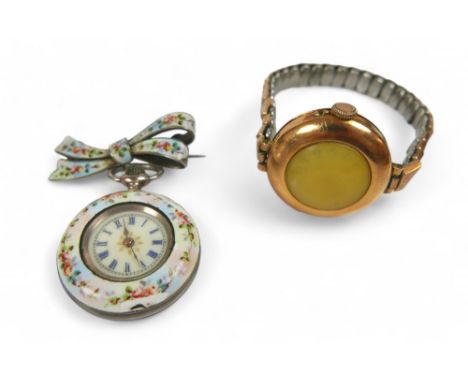 An 18ct yellow gold manual wind wristwatch, on a plated sprung strap, 26mm case, total weight 25.9g, currently running, and a