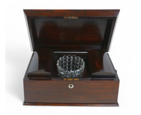 A 19th century rosewood sarcophagus shaped tea caddy, 34 by 18 by 20cm high.