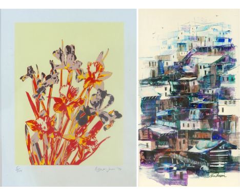 A Robert Jones limited edition print, of mixed blooms, 5/500, dated 1974, signed lower right corner, 27.5 by 21cm, framed and