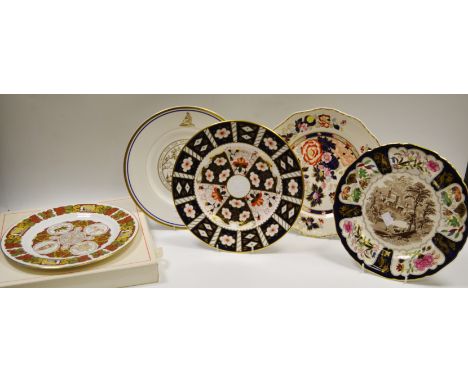 A Royal Crown Derby 2451 pattern plate; a Royal Worcester RSPCA commemorative plate; a Masons Christmas 1975 plate; etc (5)