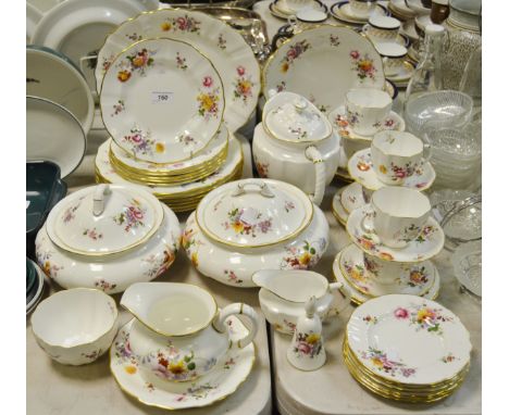 A Royal Crown Derby  Derby Posies pattern tea and dinner service for six, comprising dinner plates, dessert plates, tureens, 