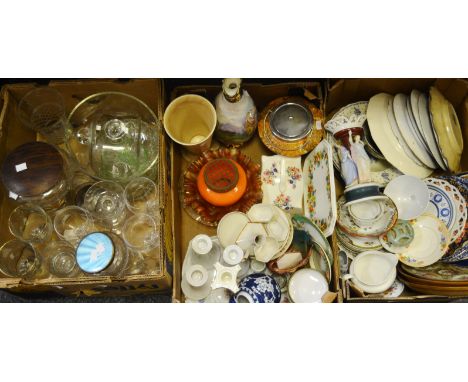 Ceramics and Glass - Royal Worcester trinket pots and side plates; a Cantonese Famille verte plate; Continental dressing tabl