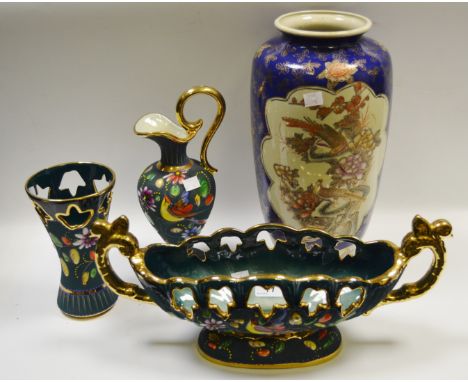 Decorative Ceramics - a continental flower trough, ewer and vase; a Satsuma-type ovoid vase;  etc (4)