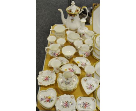 Ceramics - a Royal Albert old country roses pattern teapot; Royal Crown Derby posies pattern trinket dishes, cream jug, sugar