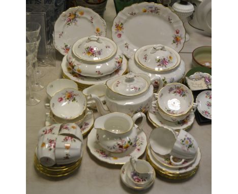 A Royal Crown Derby Posies pattern tea  and dinner service, for six, comprising teacups, saucers, side plates, bread and butt