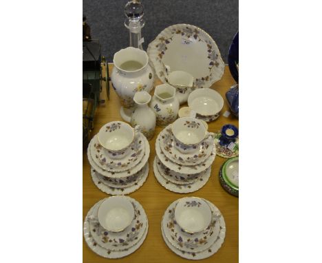 A Royal Albert Lorraine pattern part tea service for six, cream jugs,side plates, sugar bowl; Aynsley vase; others; Poole con