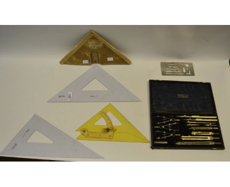 A Harling London compass set; three set squares