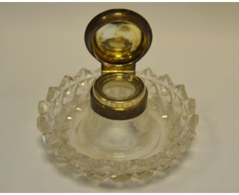 A Victorian silver and hobnail cut glass inkwell, London 1894