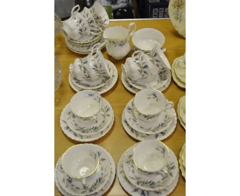 A Royal Albert 'Brigadoon' pattern part tea service for eleven, comprising of tea cups, cream jug, side plates; etc