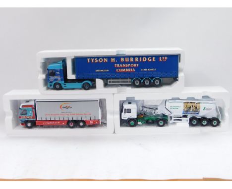 Corgi die cast 1:50 scale vehicles, limited edition, PL-EX curtain side lorry, Estazem Lafarge tanker and Burridge Transport,