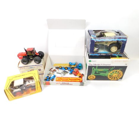 A Precision Classics model A die cast tractor, various other die cast tractors etc., a 1706 T Lamborghini, Lesney flat bed wi
