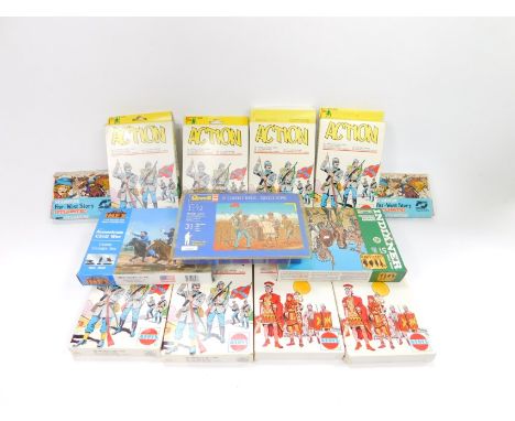 A-Toys boxed model kits etc., Revell Indlaner Wildwest 51, Combat series A-Toys Romans, various others, Pioneers 1:72 scale e